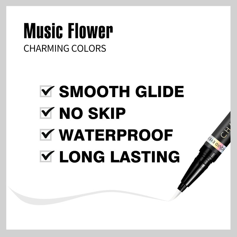Music Flower Eyeliner Pen,Colored Matte Liquid Eyeliner Waterproof Smudge Resistant with Precise Tip (White) - Image 3