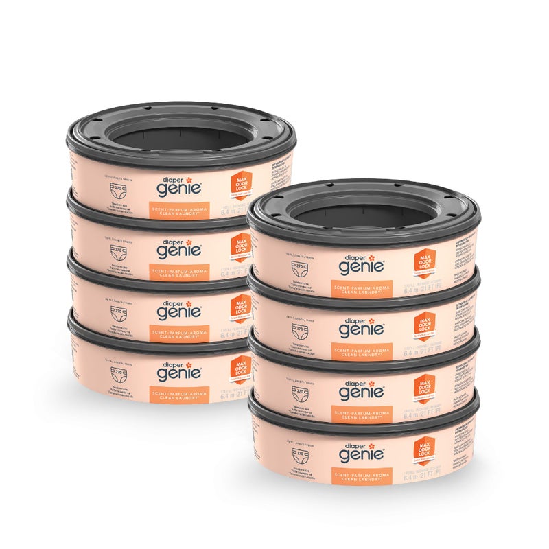 Diaper Genie Bags Refills 270 (Pack of 8) Clean Laundry Scent | Diaper Pail Refills with Max Odor Lock | Holds up to 2160 Newborn Diapers - Image 1