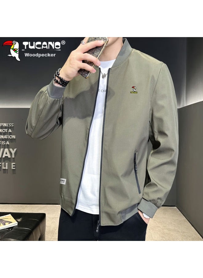 Tucano Tucano Men's Jacket, Spring And Autumn Season, Men's Business Casual Striped Baseball Jacket, Trendy Outerwear, Khaki, Size L - Image 2