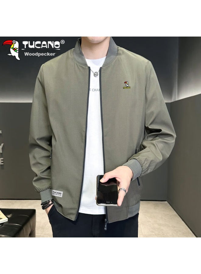 Tucano Tucano Men's Jacket, Spring And Autumn Season, Men's Business Casual Striped Baseball Jacket, Trendy Outerwear, Khaki, Size L - Image 5