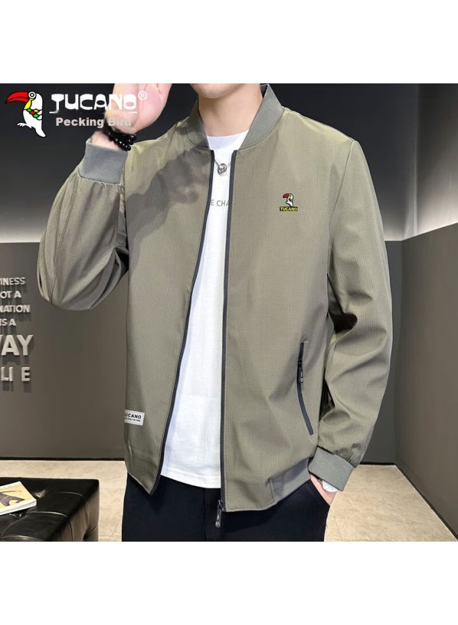 Tucano Tucano Men's Jacket, Spring And Autumn Season, Men's Business Casual Striped Baseball Jacket, Trendy Outerwear, Khaki, Size L - Image 4
