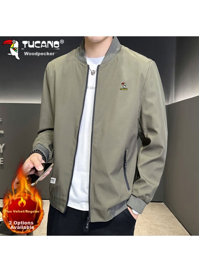Tucano Tucano Men's Jacket, Spring And Autumn Season, Men's Business Casual Striped Baseball Jacket, Trendy Outerwear, Khaki, Size L - Image 1