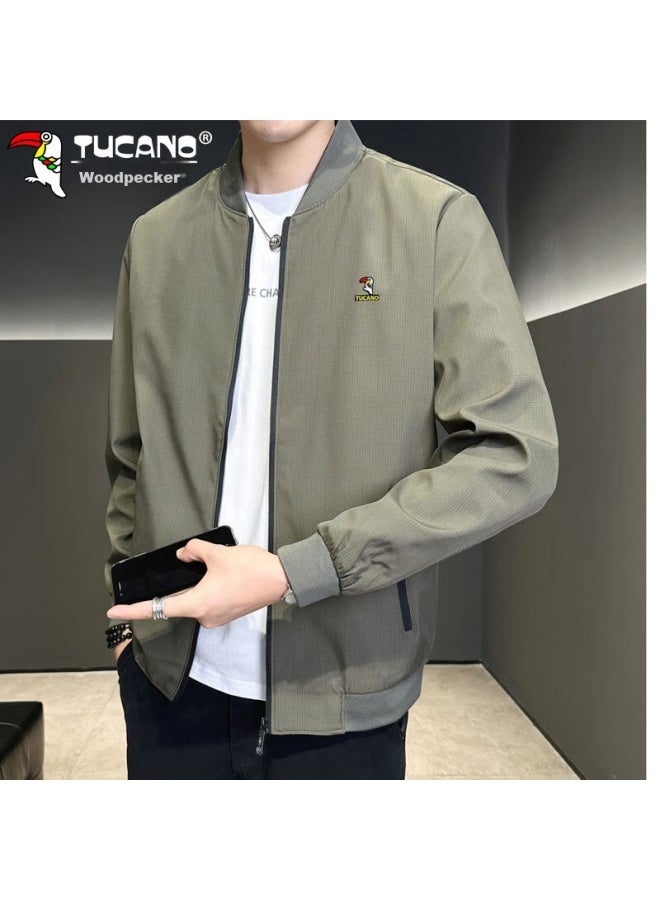 Tucano Tucano Men's Jacket, Spring And Autumn Season, Men's Business Casual Striped Baseball Jacket, Trendy Outerwear, Khaki, Size L - Image 3