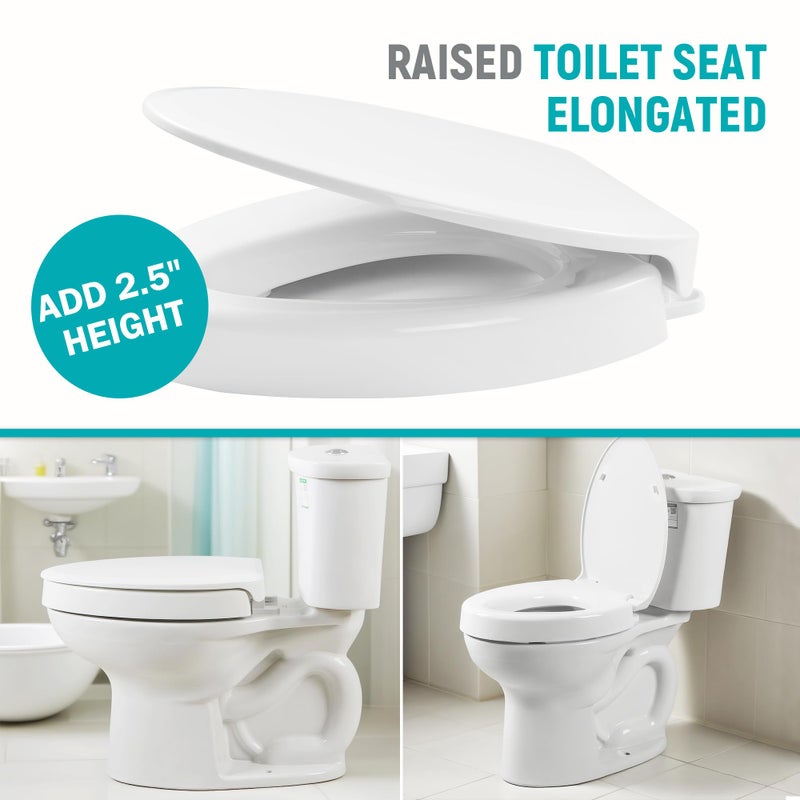 LimLuc Elongated Toilet Seat Risers for Seniors, 2.5 Inch Elevated Toilet Seat with Slow Close, Non-Slip Raised Toilet Seat, 18.5" Fit for Elongated Toilet, White - Image 2