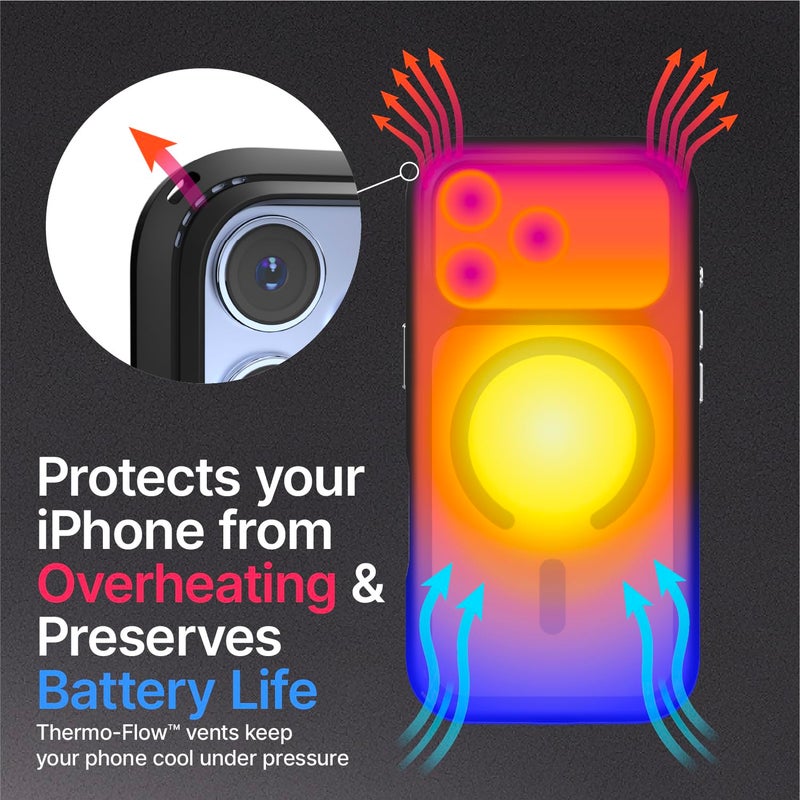 Catalyst Influence for iPhone 17 Pro Max Case Magsafe 2.5X Military Grade Drop Proof Protective Phone Case for iPhone 17 Pro Max with Thermovent Cooling, Camera Control, Frosted Clear Back and Lanyard - Image 4