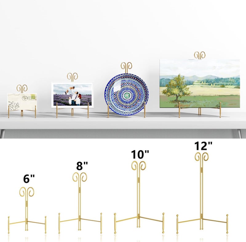 SVENJBB Plate Stands for Display, 8 Inch Plate Holder Display Stand, Gold Picture Frame Stand for Table, Decorative Easel Stand for Photo, Art, Plates and Books (2 Pack) - Image 2