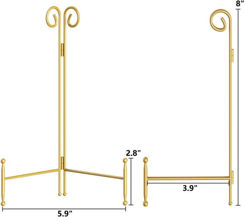 SVENJBB Plate Stands for Display, 8 Inch Plate Holder Display Stand, Gold Picture Frame Stand for Table, Decorative Easel Stand for Photo, Art, Plates and Books (2 Pack) - Image 5