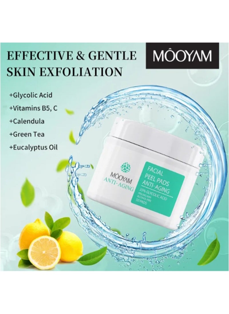 MOOYAM - Facial Peel Pads with 35% Glycolic Acid , Acne Treatment Pads, Anti-aging,Exfoliating Chemical Peel Pad, Acne Control Pads for Pimple Breakout, Clear Skin, 50 Pads - Image 1