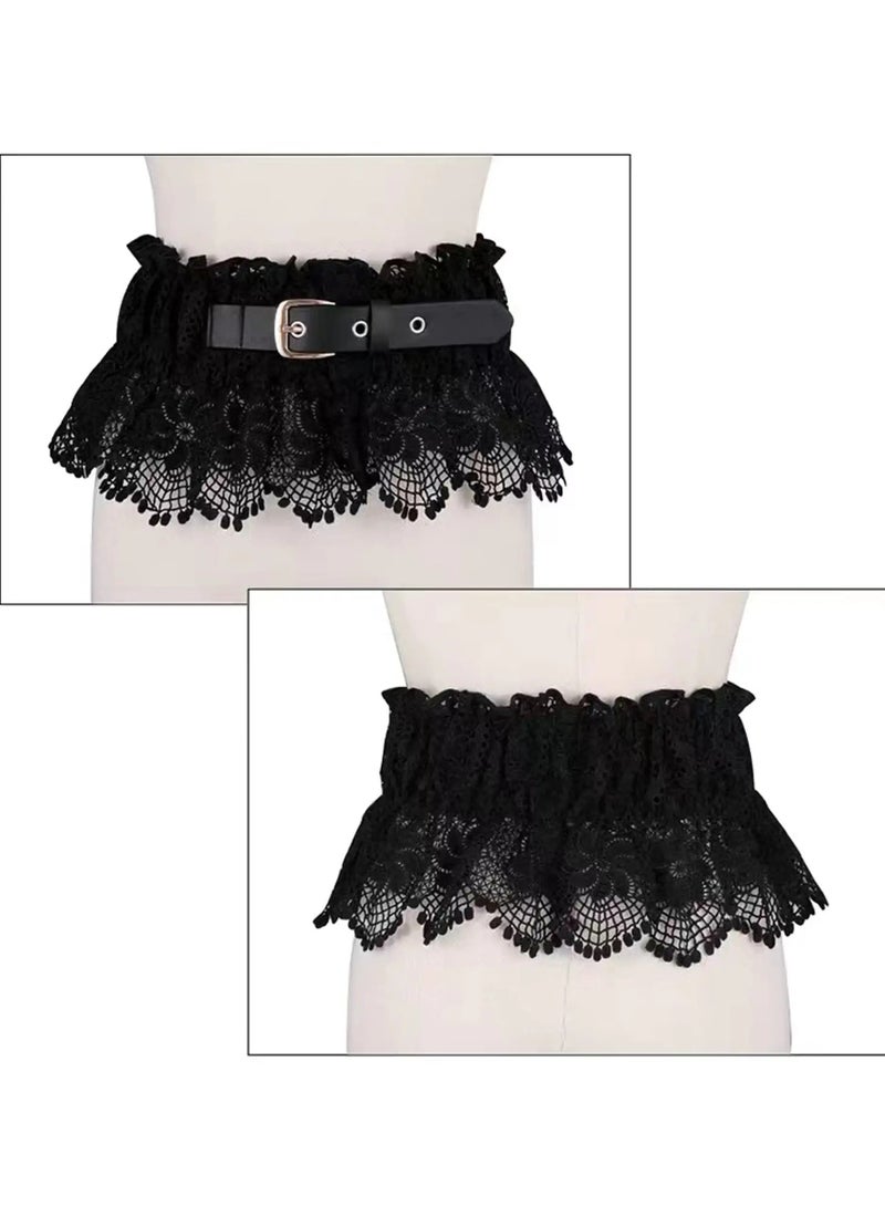 SOLARAE Women Elastic Wide Belt Lace Stretchy Wide Waist Dress Belt Fashion Cinch Stretch Waistband Retro Trendy Ladies Belt - Image 4