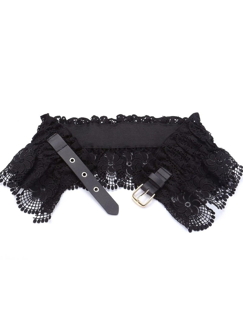 SOLARAE Women Elastic Wide Belt Lace Stretchy Wide Waist Dress Belt Fashion Cinch Stretch Waistband Retro Trendy Ladies Belt - Image 5