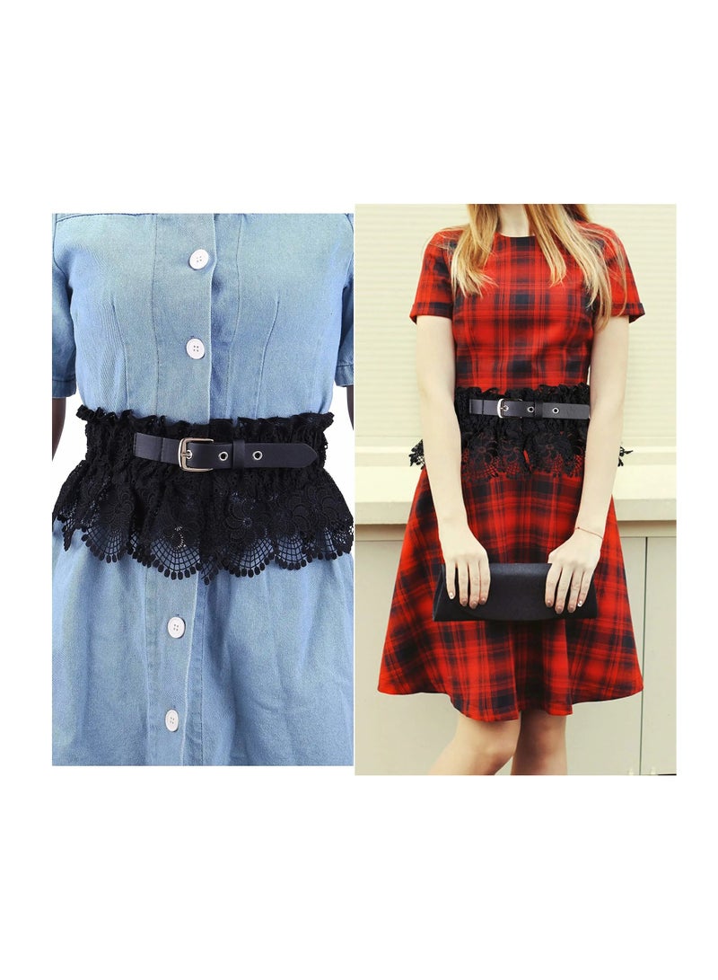 SOLARAE Women Elastic Wide Belt Lace Stretchy Wide Waist Dress Belt Fashion Cinch Stretch Waistband Retro Trendy Ladies Belt - Image 3