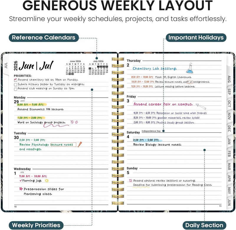 Taja Planner 2026-2027, Academic Year Weekly and Monthly Calender Planner, from Jul 2026 - Jun 2027, Spiral Bound School Planning Book, Perfect for Teacher, Student, Women & Men, A5 (6.3" x 8.5"), Secret - Image 3