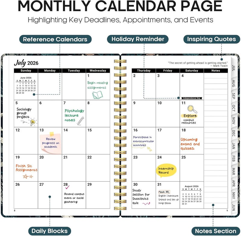 Taja Planner 2026-2027, Academic Year Weekly and Monthly Calender Planner, from Jul 2026 - Jun 2027, Spiral Bound School Planning Book, Perfect for Teacher, Student, Women & Men, A5 (6.3" x 8.5"), Secret - Image 2