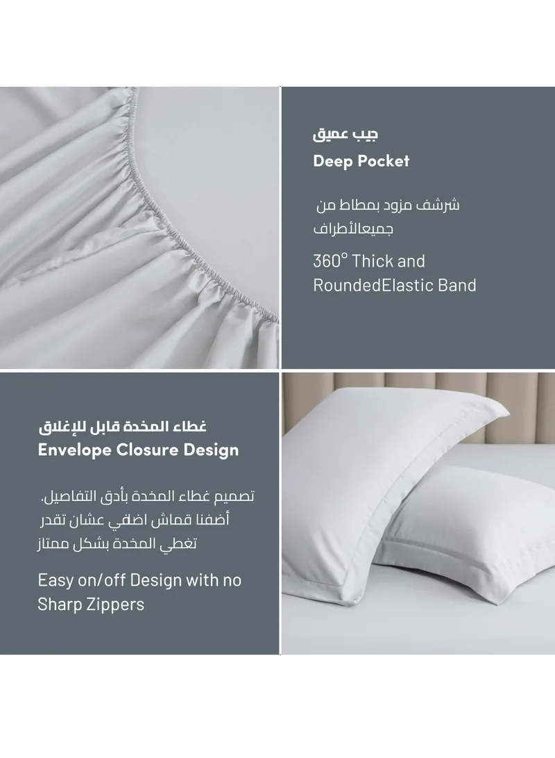 Donetella Bedding Fitted Sheet 2-Pcs Single Size Solid Bed Sheet Set Fits(90x190CM) With Pillowcases And 30 CM Extra Deep Brushed Microfiber Bed Sheet,Light Grey