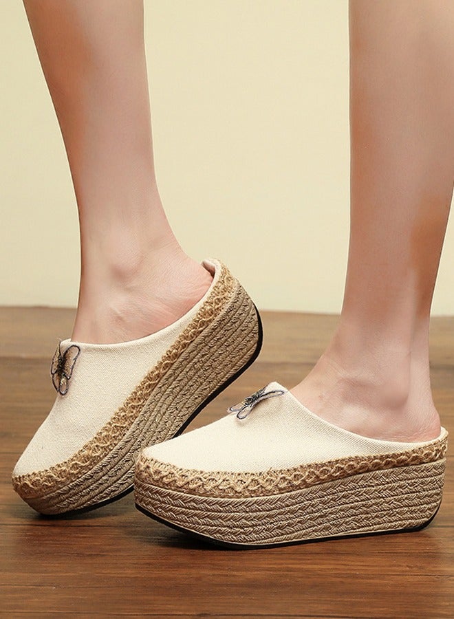 ZCM-HAPPY Women's Retro Ethnic Embroidered Half Slippers, 3.5 cm Height, Outdoor-Friendly Footwear - Image 1