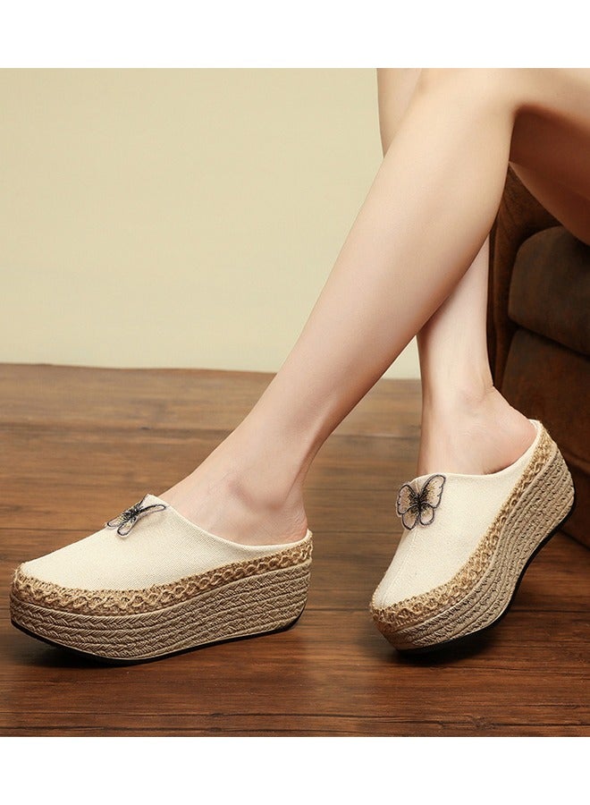 ZCM-HAPPY Women's Retro Ethnic Embroidered Half Slippers, 3.5 cm Height, Outdoor-Friendly Footwear - Image 4
