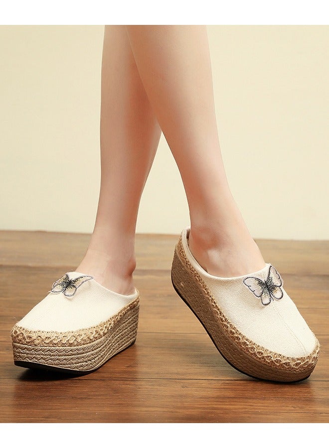 ZCM-HAPPY Women's Retro Ethnic Embroidered Half Slippers, 3.5 cm Height, Outdoor-Friendly Footwear - Image 3