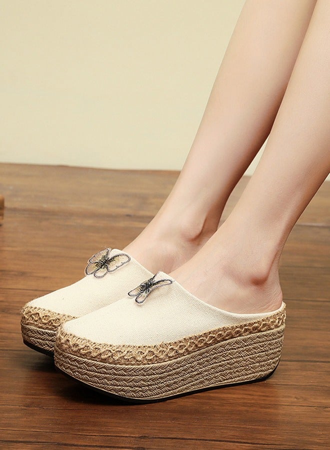ZCM-HAPPY Women's Retro Ethnic Embroidered Half Slippers, 3.5 cm Height, Outdoor-Friendly Footwear - Image 5