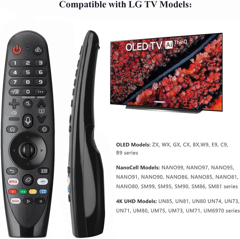 LOMCA AKB75855501 MR20GA Replacement Remote Control for LG Smart TV OLED TCX, ZX, WX, GX, BX, NANO90 NANO99 NANO91 NANO85 49NANO85UNA 65UN8500AUJ 70UN7070PUA 75UN8570AUD OLED55BXPUA (No Voice Function) - Image 1