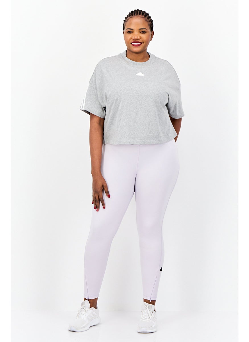Adidas Women Plus Size Short Sleeve Training Future Icons 3 Stripe T-Shirt, Grey  - Image 4