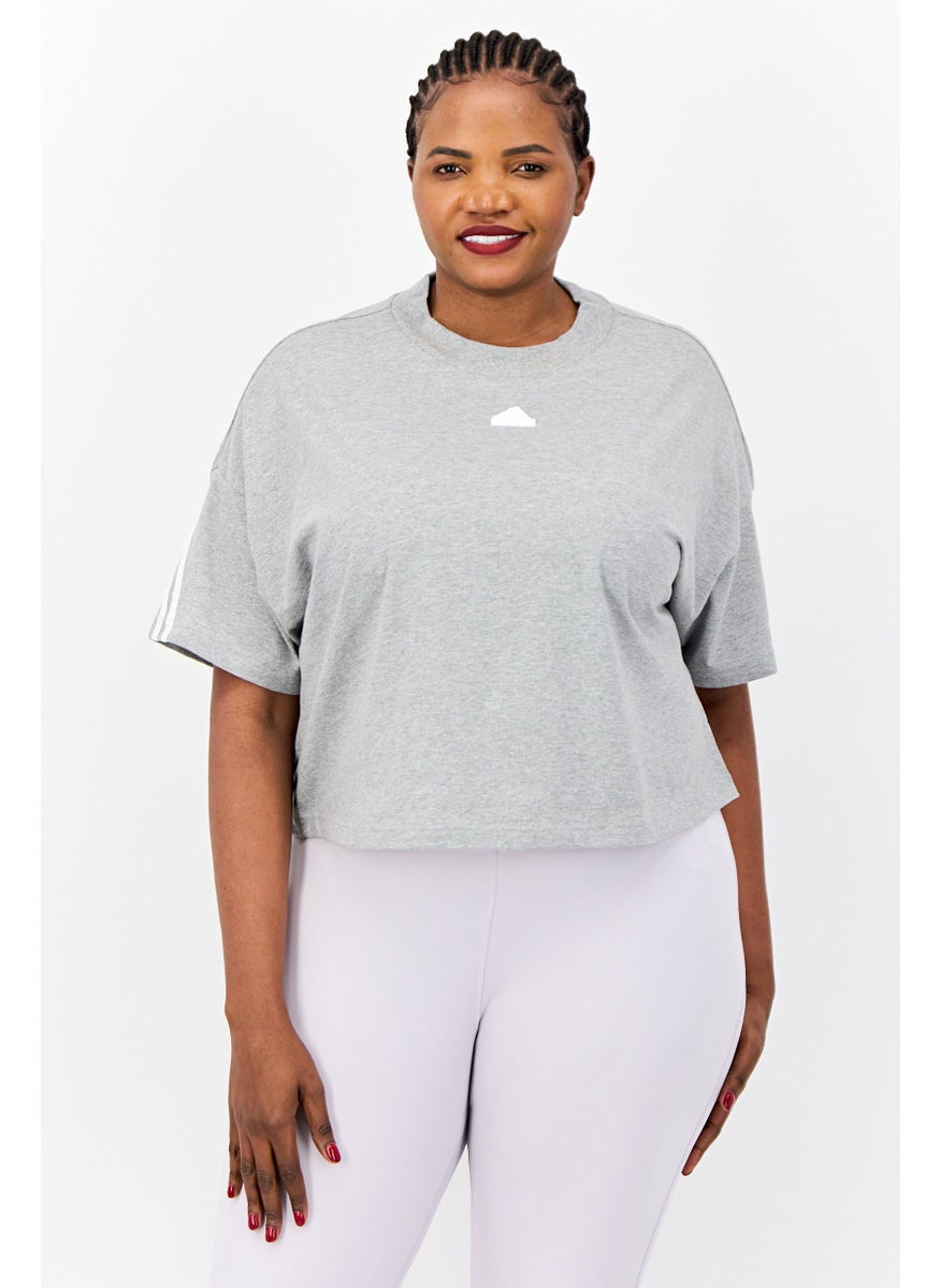 Adidas Women Plus Size Short Sleeve Training Future Icons 3 Stripe T-Shirt, Grey  - Image 1