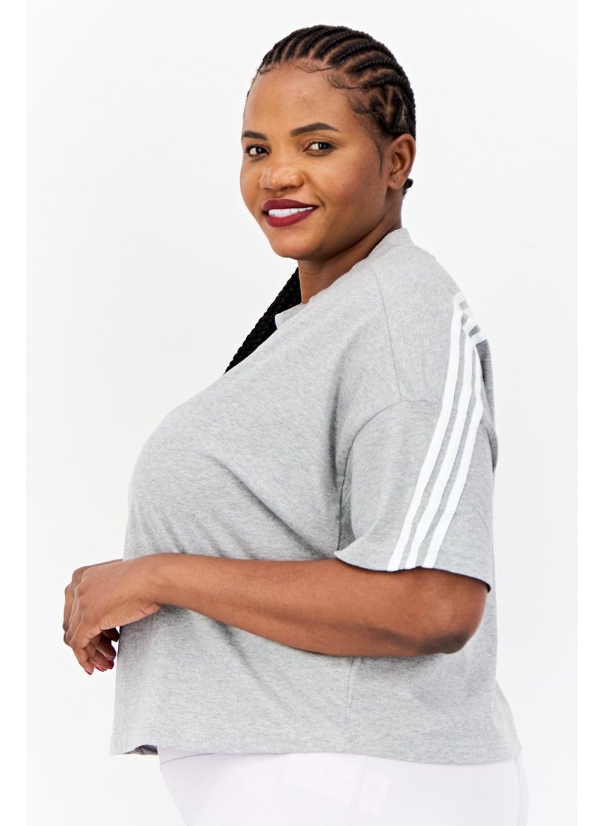 Adidas Women Plus Size Short Sleeve Training Future Icons 3 Stripe T-Shirt, Grey  - Image 2