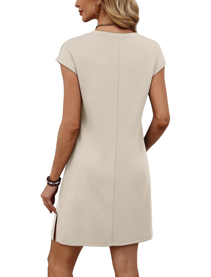Sampeel Summer Beach Dresses for Women 2026 Cuise Vacation Clothes Casual Holiday Spring Fashion Clothing Mini Dress Sleeveless Beige S - Image 5