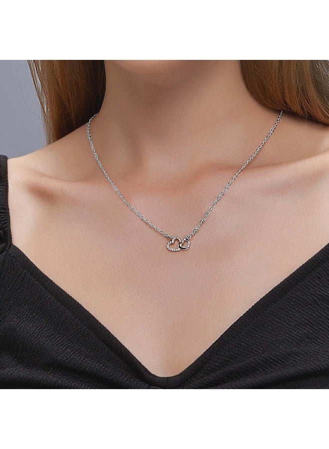 aeen Elegant Heart Pendant Necklace for Women – Silver-Tone Zinc Alloy with Sparkling Rhinestones, Stylish Jewellery for Daily Wear and Special Occasions - Image 3