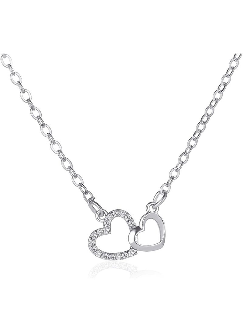 aeen Elegant Heart Pendant Necklace for Women – Silver-Tone Zinc Alloy with Sparkling Rhinestones, Stylish Jewellery for Daily Wear and Special Occasions - Image 1