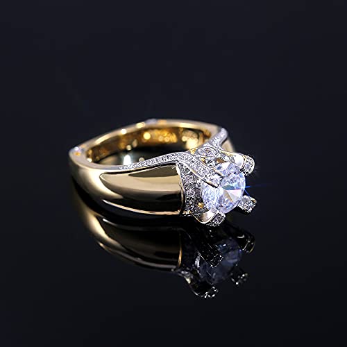 RKKOJJO 925 Sterling Silver Shiny Full Diamond Gemstone Ring Cubic Zirconia Rings 14K Yellow Gold Crown Modelling CZ Diamond Multi Row Ring Eternity Engagement Wedding Band Ring for Women (US Code 7) - Image 4