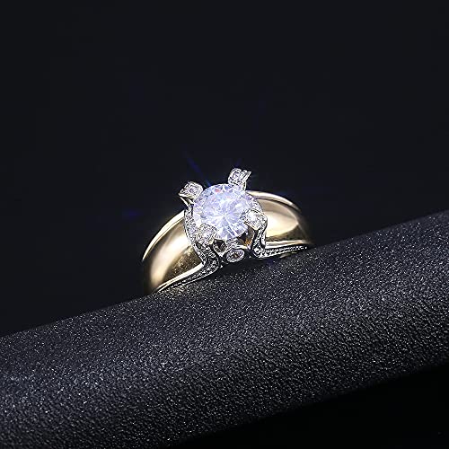 RKKOJJO 925 Sterling Silver Shiny Full Diamond Gemstone Ring Cubic Zirconia Rings 14K Yellow Gold Crown Modelling CZ Diamond Multi Row Ring Eternity Engagement Wedding Band Ring for Women (US Code 7) - Image 5