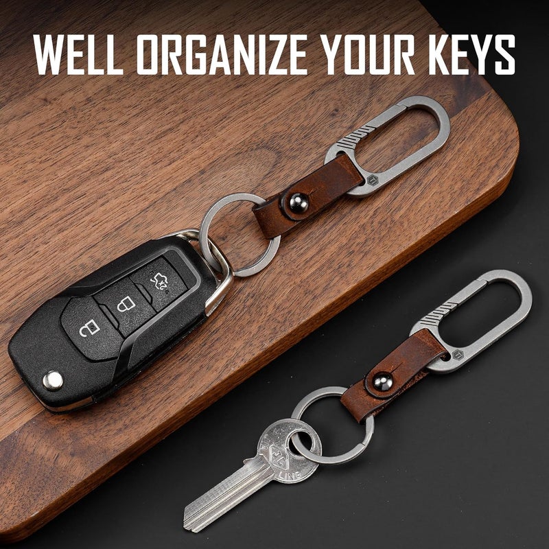 KeyUnity KM02 حامل حلقة مفاتيح جلدية مع مشبك حزام من التيتانيوم وكارابين وحلقة مفاتيح من الفولاذ المقاوم للصدأ قابلة للإزالة - Image 4