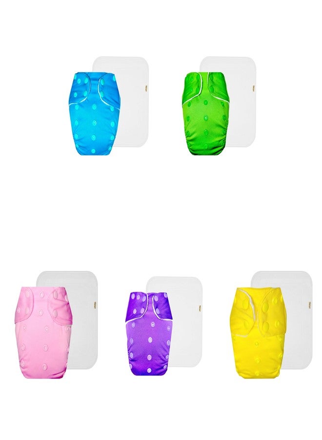 حفاضات دمبلدو القماشية الممتازة مع حشوة قطنية (عبوة من 5) | مضادة للحساسية | وسادة ماصة من 6 طبقات | أزرار كبس قابلة للتعديل | ضرورية للاستخدام اليومي | من 3 أشهر إلى 3 سنوات | للجنسين