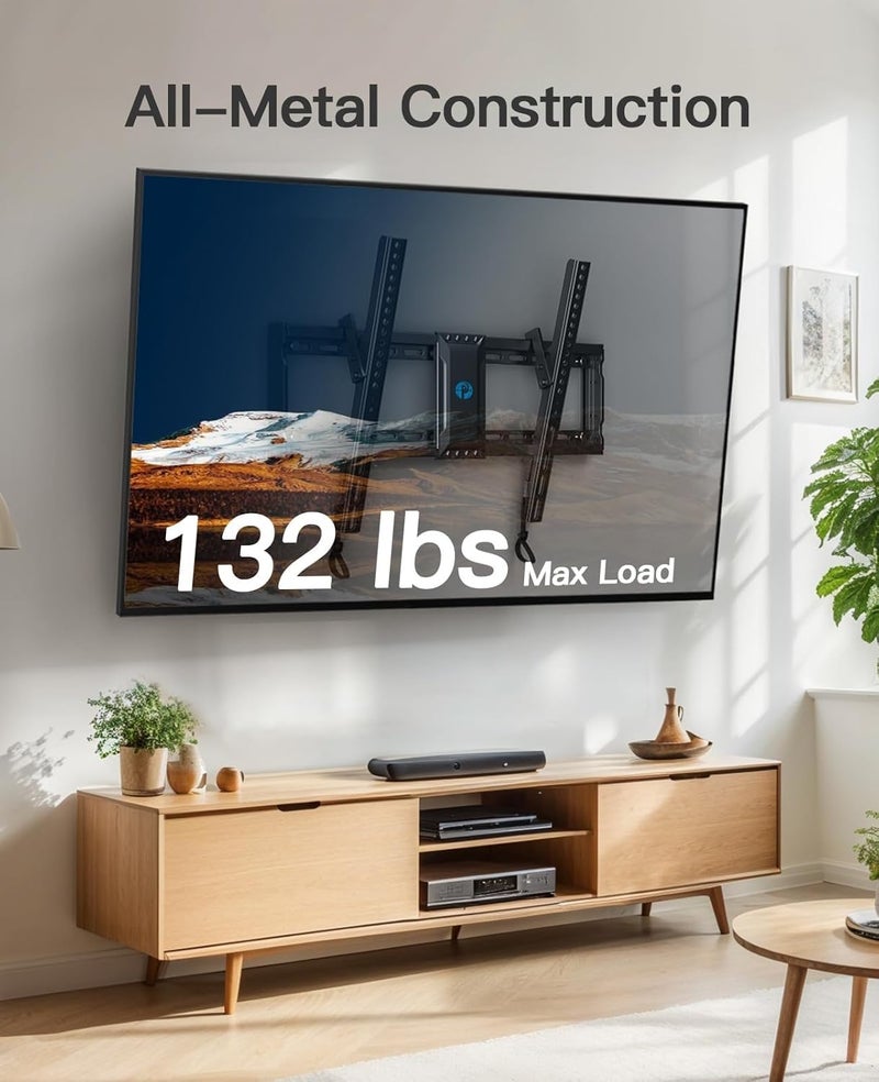 Pipishell TV Wall Mount Tilting for 37″–82″ Flat or Curved TVs up to 132 lbs, TV Mount with Level Adjustment and Pull Cord Locks, Max VESA 600x400mm, PILT9 - Image 3