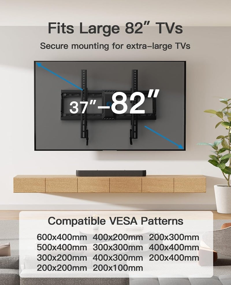 Pipishell TV Wall Mount Tilting for 37″–82″ Flat or Curved TVs up to 132 lbs, TV Mount with Level Adjustment and Pull Cord Locks, Max VESA 600x400mm, PILT9 - Image 2