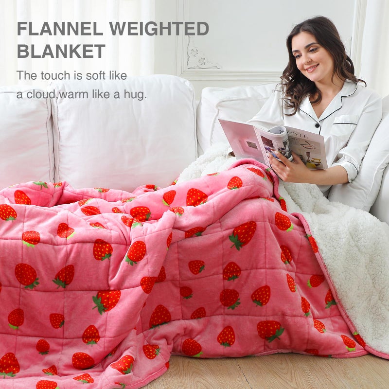Aemicion Strawberry Pink Weighted Blanket for Adults,King Size Heavy Blanket 20lbs 80x87in,Soft Sherpa Fleece Washable Blanket as Gifts for Women Mon - Image 3