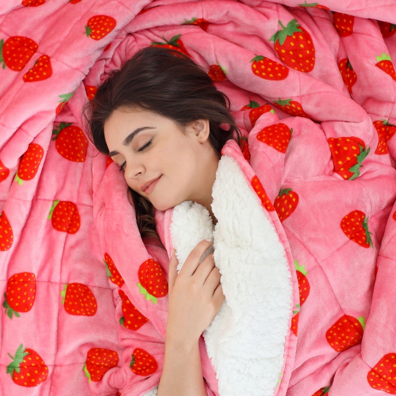 Aemicion Strawberry Pink Weighted Blanket for Adults,King Size Heavy Blanket 20lbs 80x87in,Soft Sherpa Fleece Washable Blanket as Gifts for Women Mon - Image 4