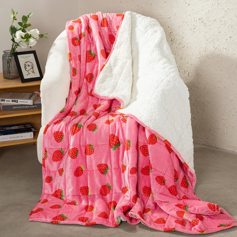 Aemicion Strawberry Pink Weighted Blanket for Adults,King Size Heavy Blanket 20lbs 80x87in,Soft Sherpa Fleece Washable Blanket as Gifts for Women Mon - Image 1