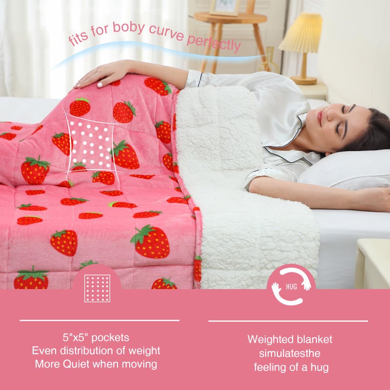 Aemicion Strawberry Pink Weighted Blanket for Adults,King Size Heavy Blanket 20lbs 80x87in,Soft Sherpa Fleece Washable Blanket as Gifts for Women Mon - Image 2