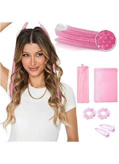 7 PCS Heatless Hair Curlers SetBunnies Hair GelCurler Express Curl Kit Women Girls Curler Tools Flexible No Heat Hair Rollers for LongWavesCurly Hair Overnight Hair Curling RodsPink