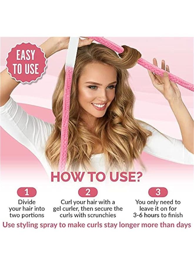 RYNX - 7 PCS Heatless Hair Curlers SetBunnies Hair GelCurler Express Curl Kit Women Girls Curler Tools Flexible No Heat Hair Rollers for LongWavesCurly Hair Overnight Hair Curling RodsPink - Image 1