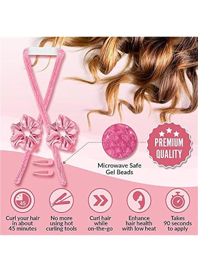 RYNX - 7 PCS Heatless Hair Curlers SetBunnies Hair GelCurler Express Curl Kit Women Girls Curler Tools Flexible No Heat Hair Rollers for LongWavesCurly Hair Overnight Hair Curling RodsPink - Image 1