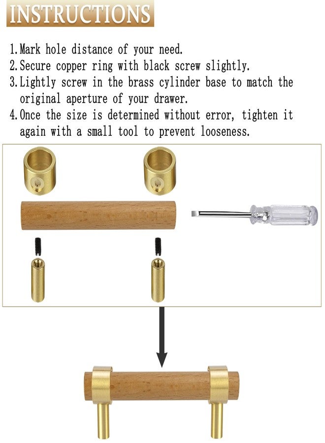 foxwake Wood and Brass Dresser Handles 0~3 Inch Double Hole 4Set Adjustable Center to Center Euro Scandi-Modern Kitchen Cabinet Pull, Unfinished DIY Wood and Metal Drawer Knob - Image 2