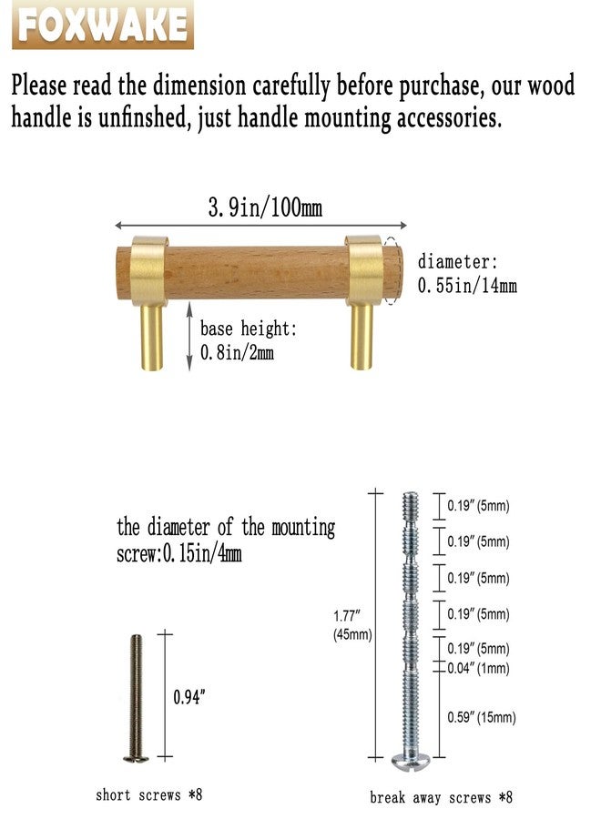 foxwake Wood and Brass Dresser Handles 0~3 Inch Double Hole 4Set Adjustable Center to Center Euro Scandi-Modern Kitchen Cabinet Pull, Unfinished DIY Wood and Metal Drawer Knob - Image 4