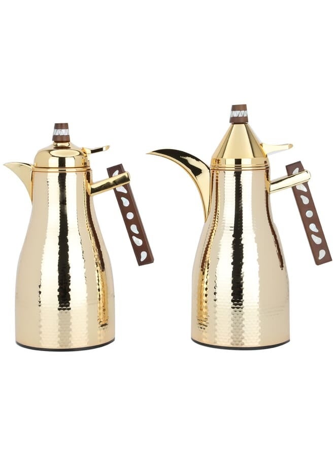 Alsaif Gallery Al Saif Gallery Maimouna thermos set, two pieces, 1/1 liter, thermal glass inner container, steel outer shell - gold - Image 1