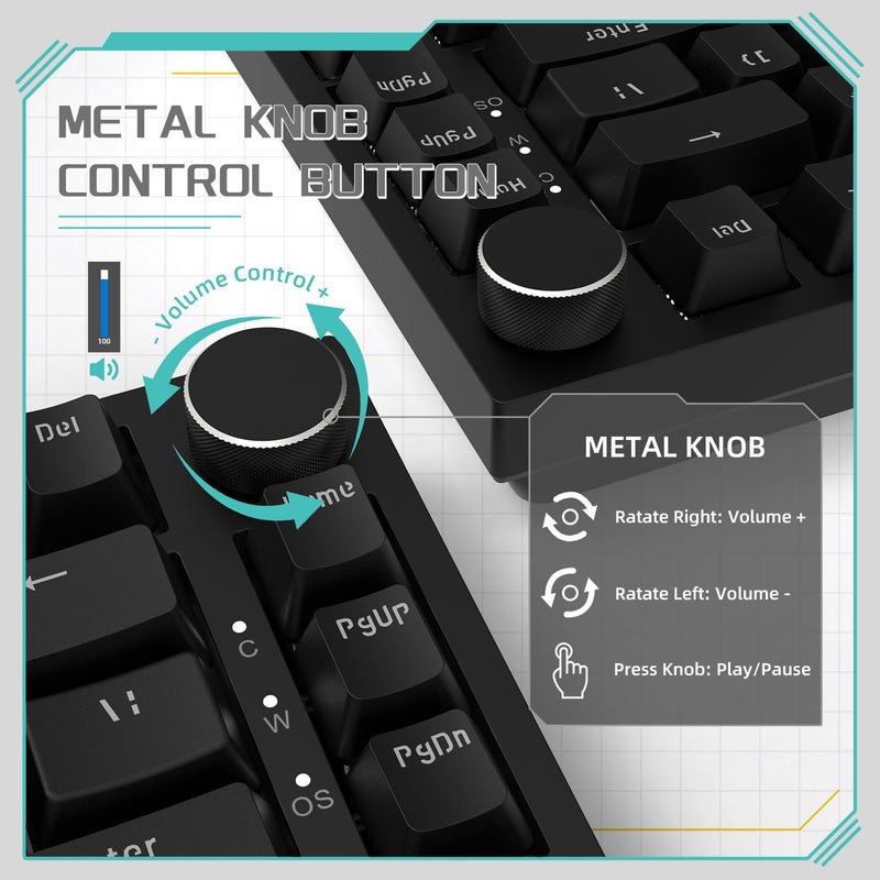 A-jazz Attack Shark ajazz AK820 Mechanical Gaming Keyboard with Knob 75% Keyboard Hot Swappable Type-C Wired Gasket 5-Layer Noise Absorbing Foam White LED Backlit NKRO Linear Red Switch for PC/Win/Mac-Black - Image 3