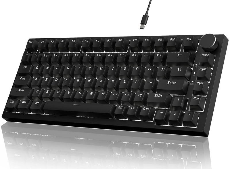 A-jazz Attack Shark ajazz AK820 Mechanical Gaming Keyboard with Knob 75% Keyboard Hot Swappable Type-C Wired Gasket 5-Layer Noise Absorbing Foam White LED Backlit NKRO Linear Red Switch for PC/Win/Mac-Black - Image 1