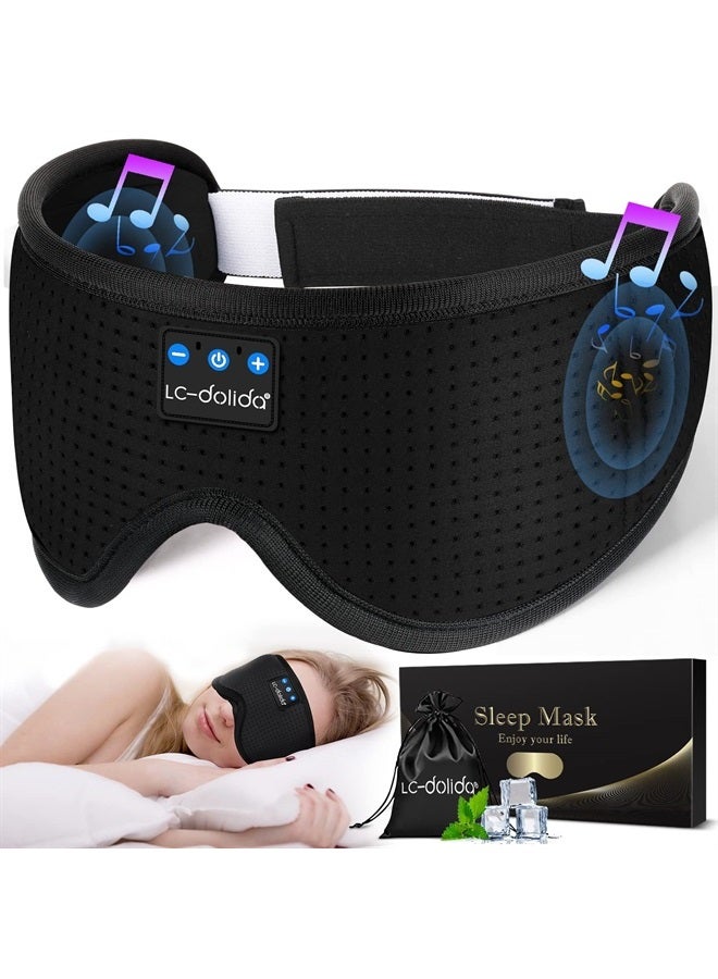 LC-dolida Sleep Headphones, Silk Sleep Mask Bluetooth Wireless Music Eye Mask, Sleeping Headphones for Side Sleepers Sleep Mask with Bluetooth Headphones Ultra-Thin Stereo Speaker Perfect for Sleeping - Image 1