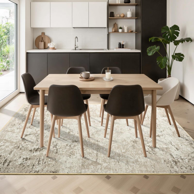 Toneed Abstract Area Rug Modern Washable Rug Soft Non Slip Rug Low Pile for Bedroom Living Room Dining Room Beige 4x6 Feet - Image 4