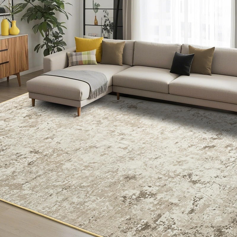 Toneed Abstract Area Rug Modern Washable Rug Soft Non Slip Rug Low Pile for Bedroom Living Room Dining Room Beige 4x6 Feet - Image 2